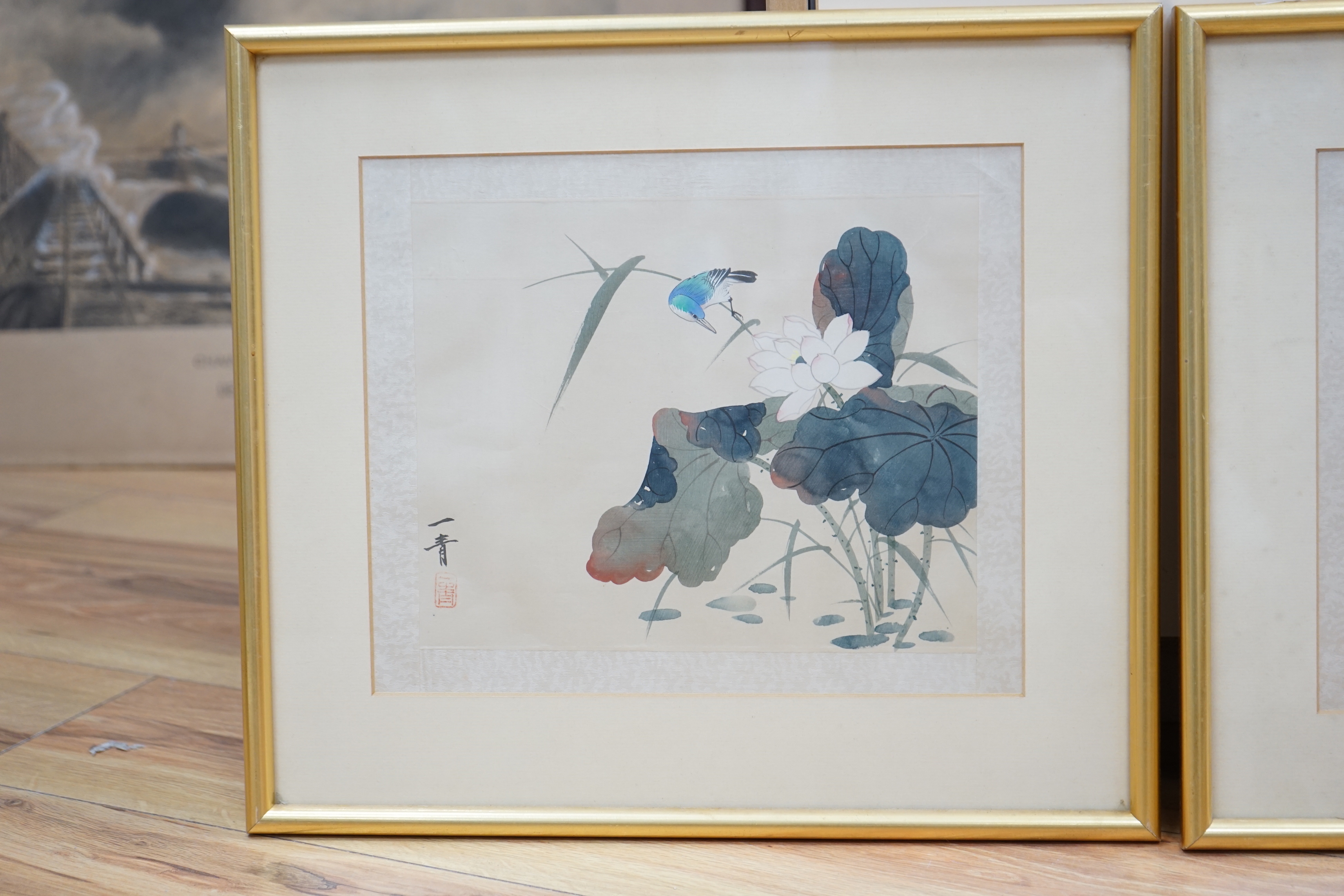 Japanese School, pair of watercolours, Birds amongst foliage, 20 x 25cm